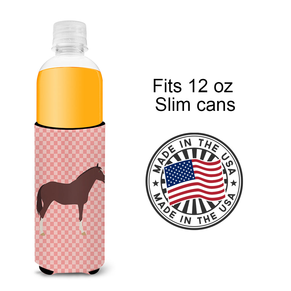 English Thoroughbred Horse Pink Check  Ultra Hugger for slim cans