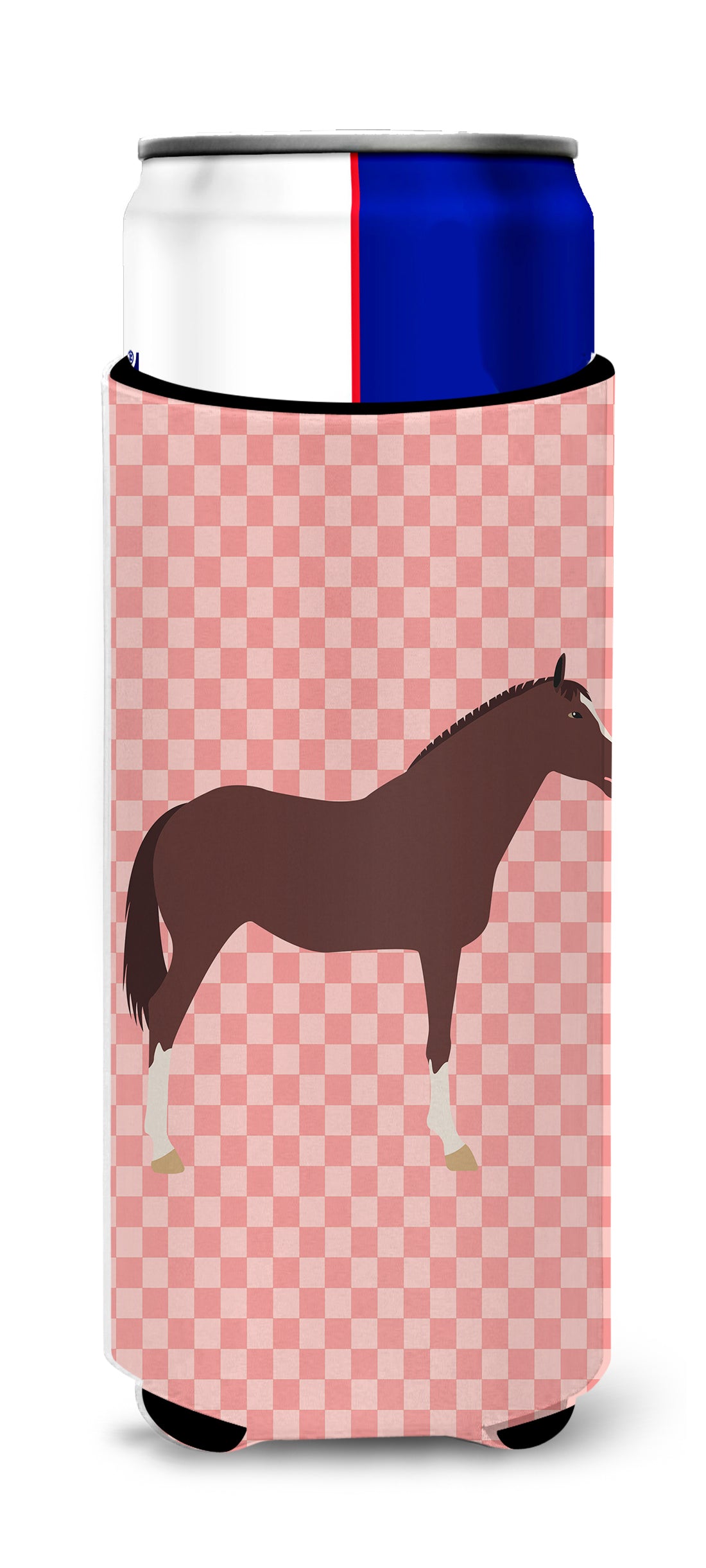 English Thoroughbred Horse Pink Check  Ultra Hugger for slim cans  the-store.com.