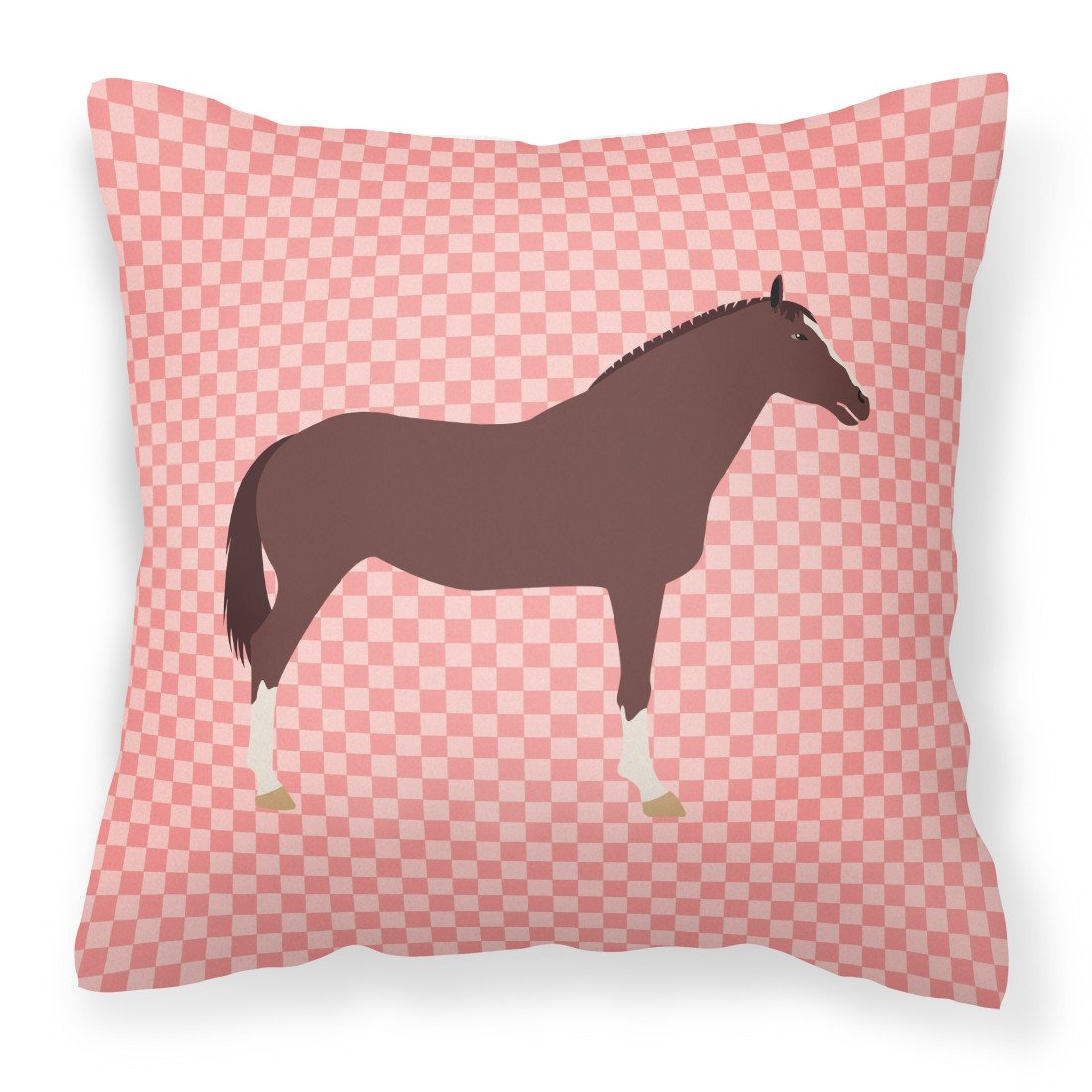 English Thoroughbred Horse Pink Check Fabric Decorative Pillow BB7913PW1818 by Caroline&#39;s Treasures