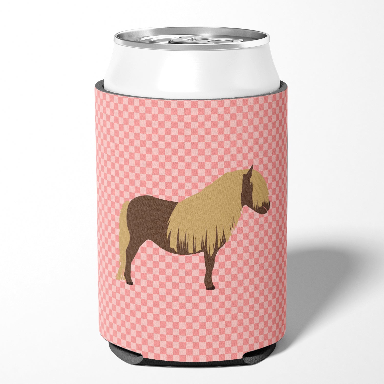 Shetland Pony Horse Pink Check Can or Bottle Hugger BB7914CC  the-store.com.