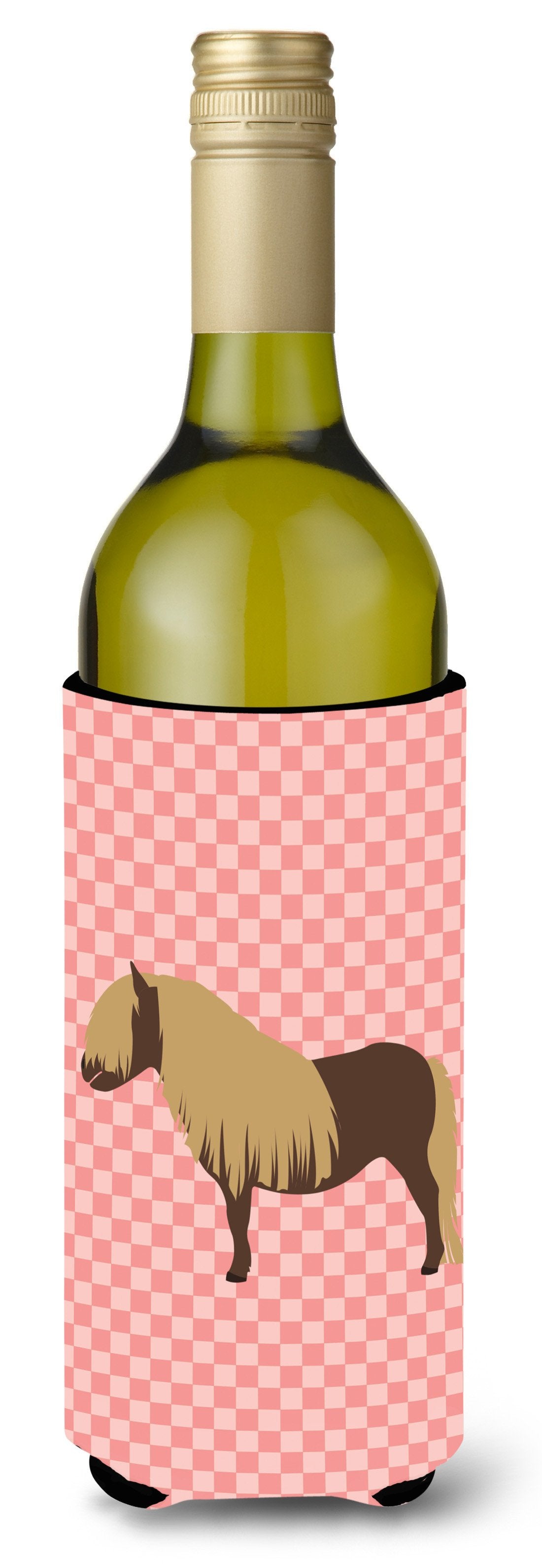 Shetland Pony Horse Pink Check Wine Bottle Beverge Insulator Hugger BB7914LITERK by Caroline&#39;s Treasures