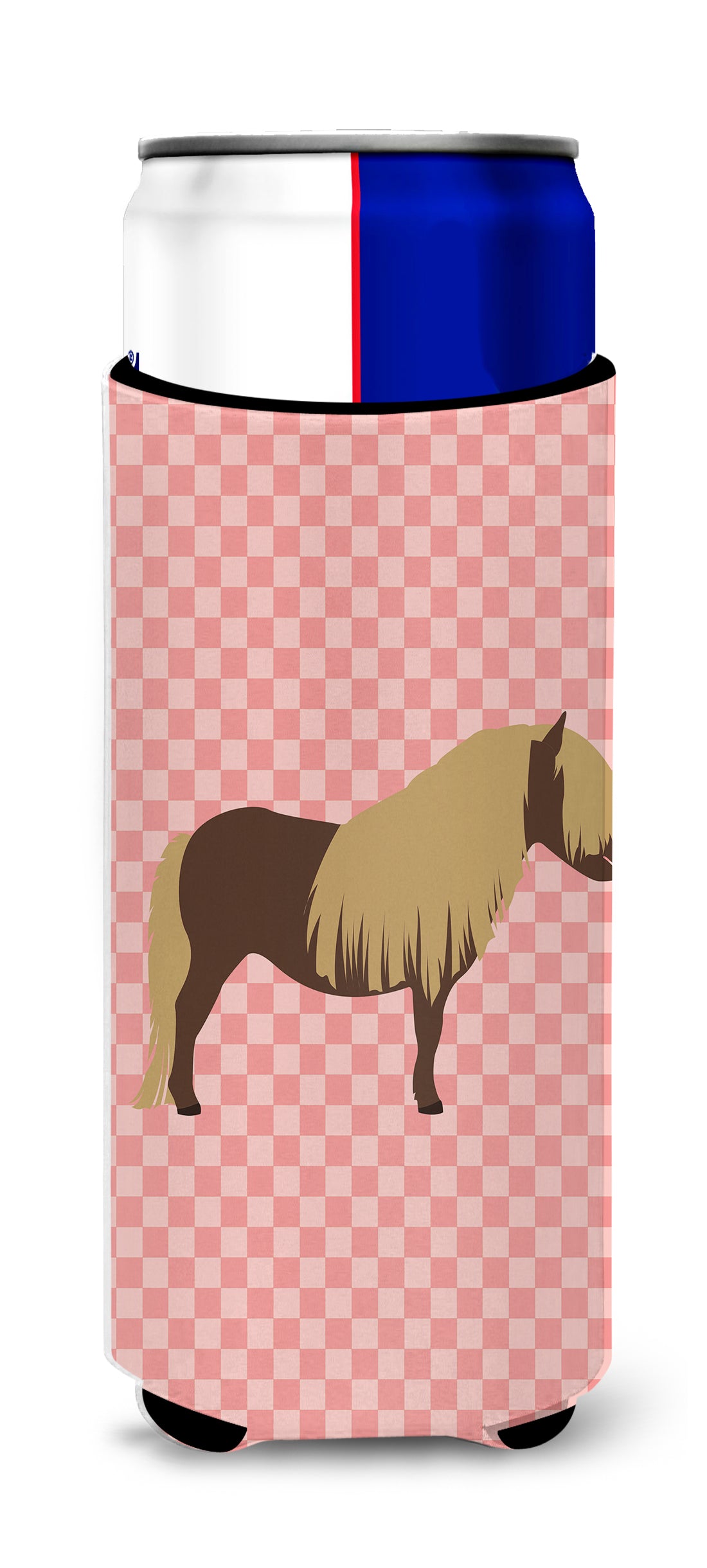 Shetland Pony Horse Pink Check  Ultra Hugger for slim cans