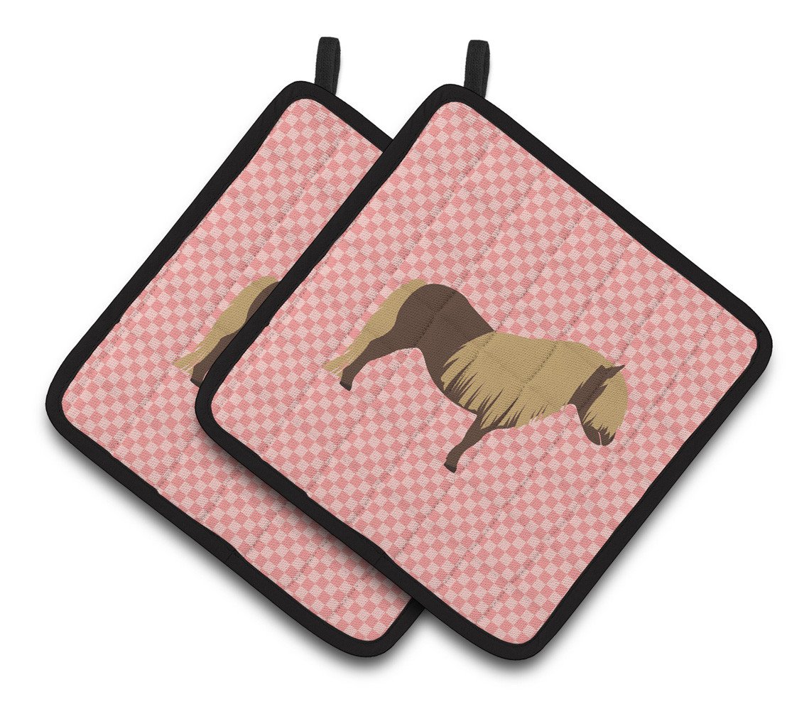 Shetland Pony Horse Pink Check Pair of Pot Holders BB7914PTHD by Caroline&#39;s Treasures
