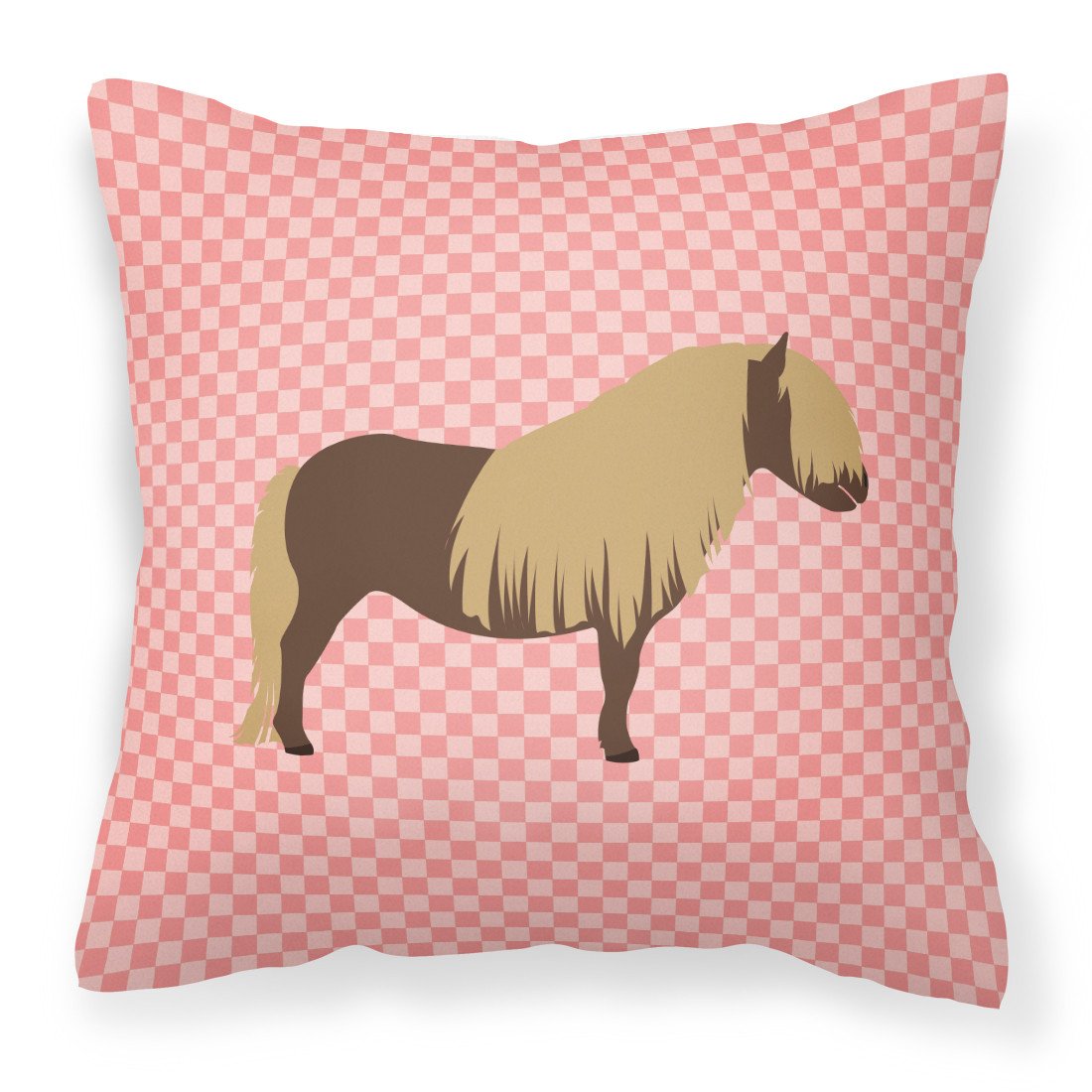 Shetland Pony Horse Pink Check Fabric Decorative Pillow BB7914PW1818 by Caroline&#39;s Treasures