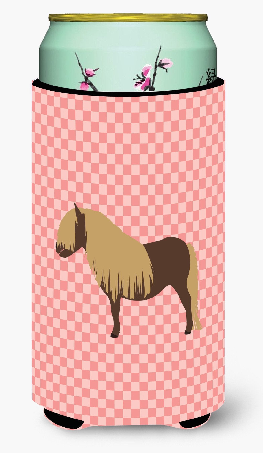 Shetland Pony Horse Pink Check Tall Boy Beverage Insulator Hugger BB7914TBC by Caroline&#39;s Treasures