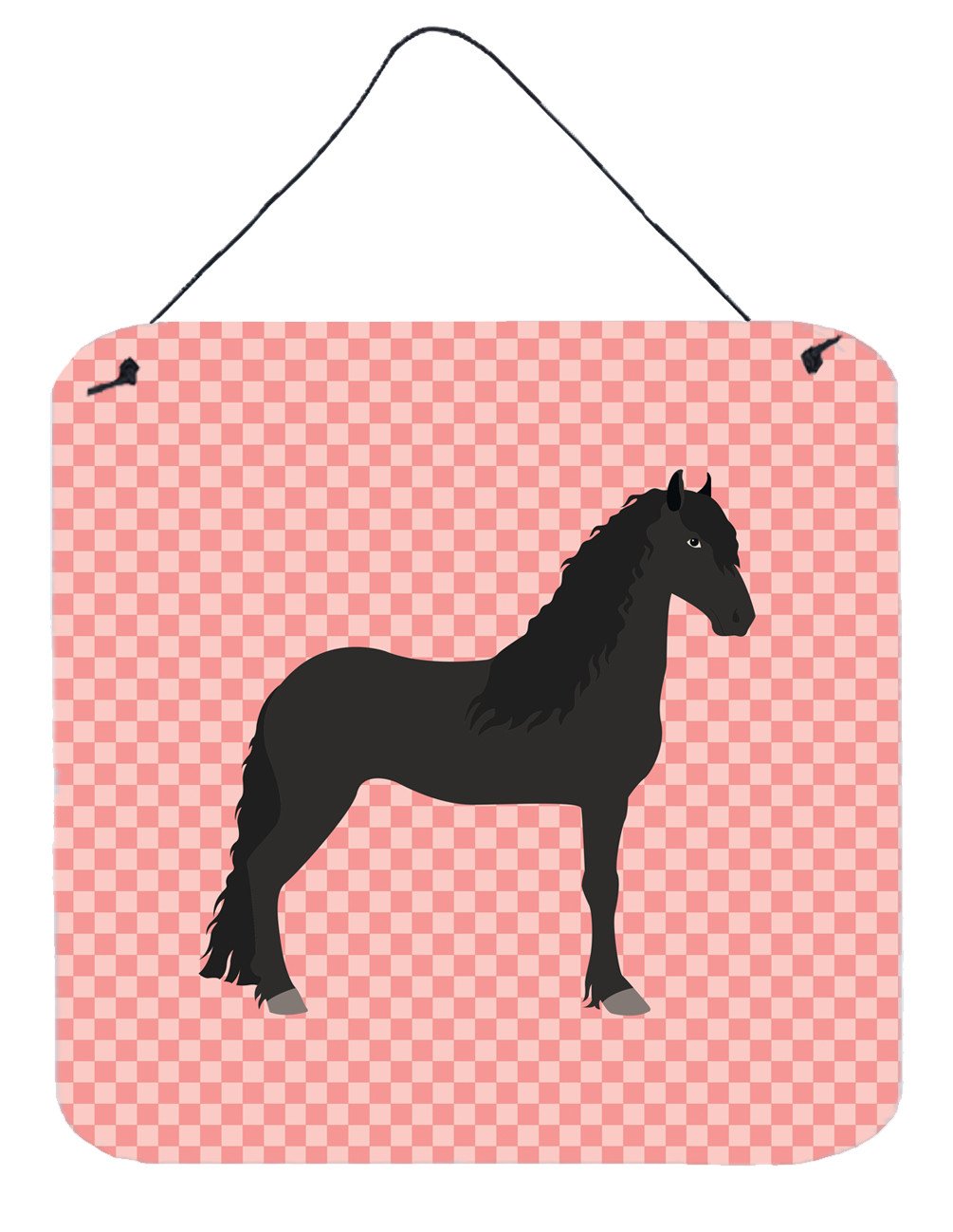 Friesian Horse Pink Check Wall or Door Hanging Prints BB7915DS66 by Caroline&#39;s Treasures