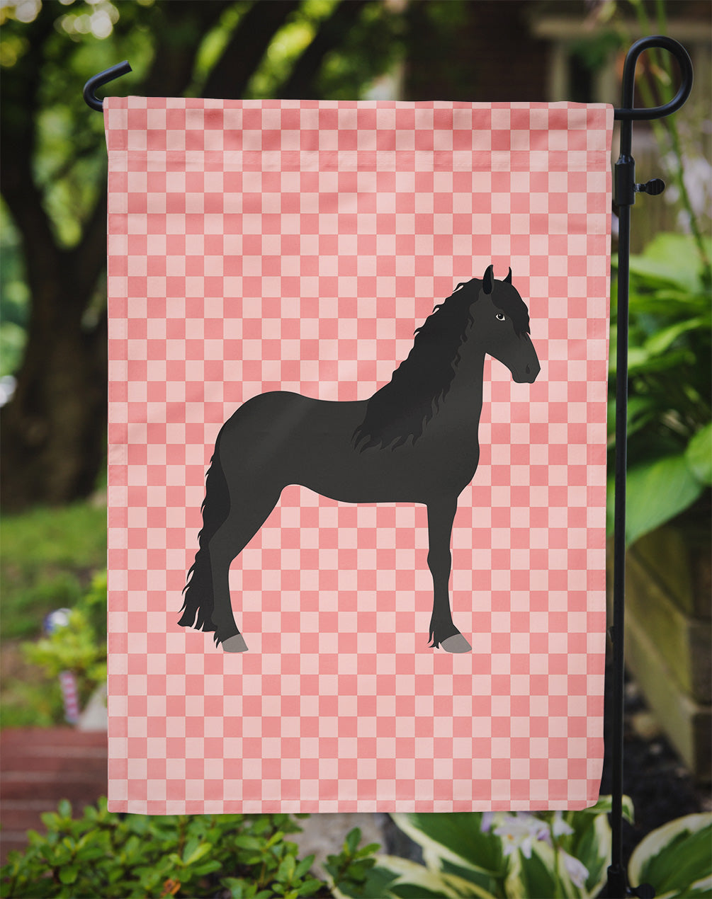 Friesian Horse Pink Check Flag Garden Size BB7915GF