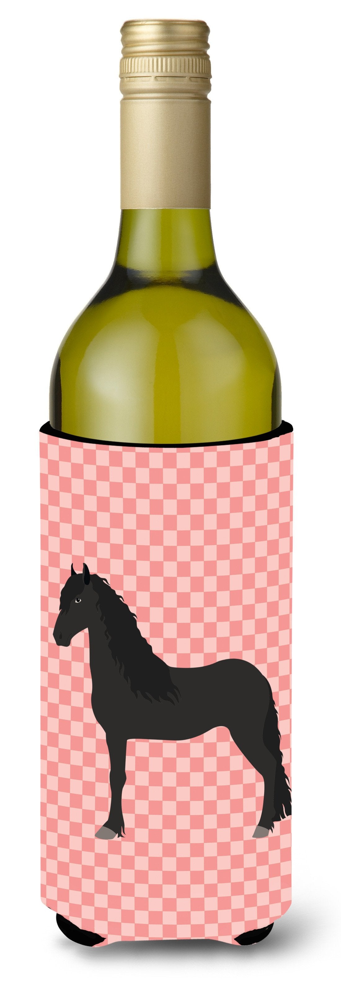 Friesian Horse Pink Check Wine Bottle Beverge Insulator Hugger BB7915LITERK by Caroline&#39;s Treasures