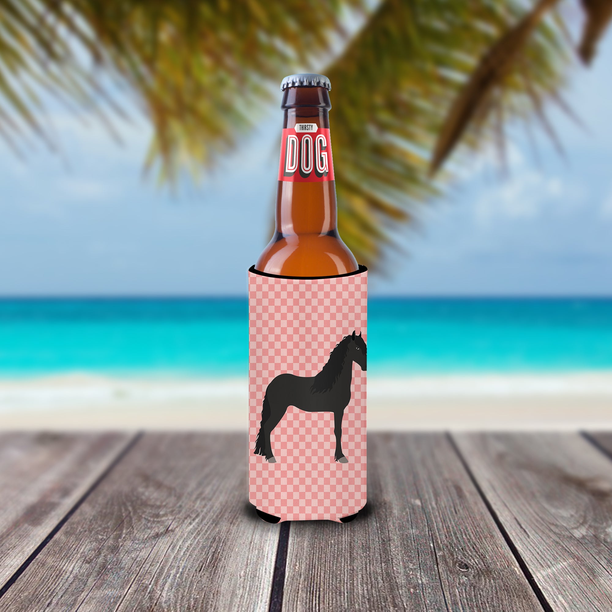 Friesian Horse Pink Check  Ultra Hugger for slim cans  the-store.com.