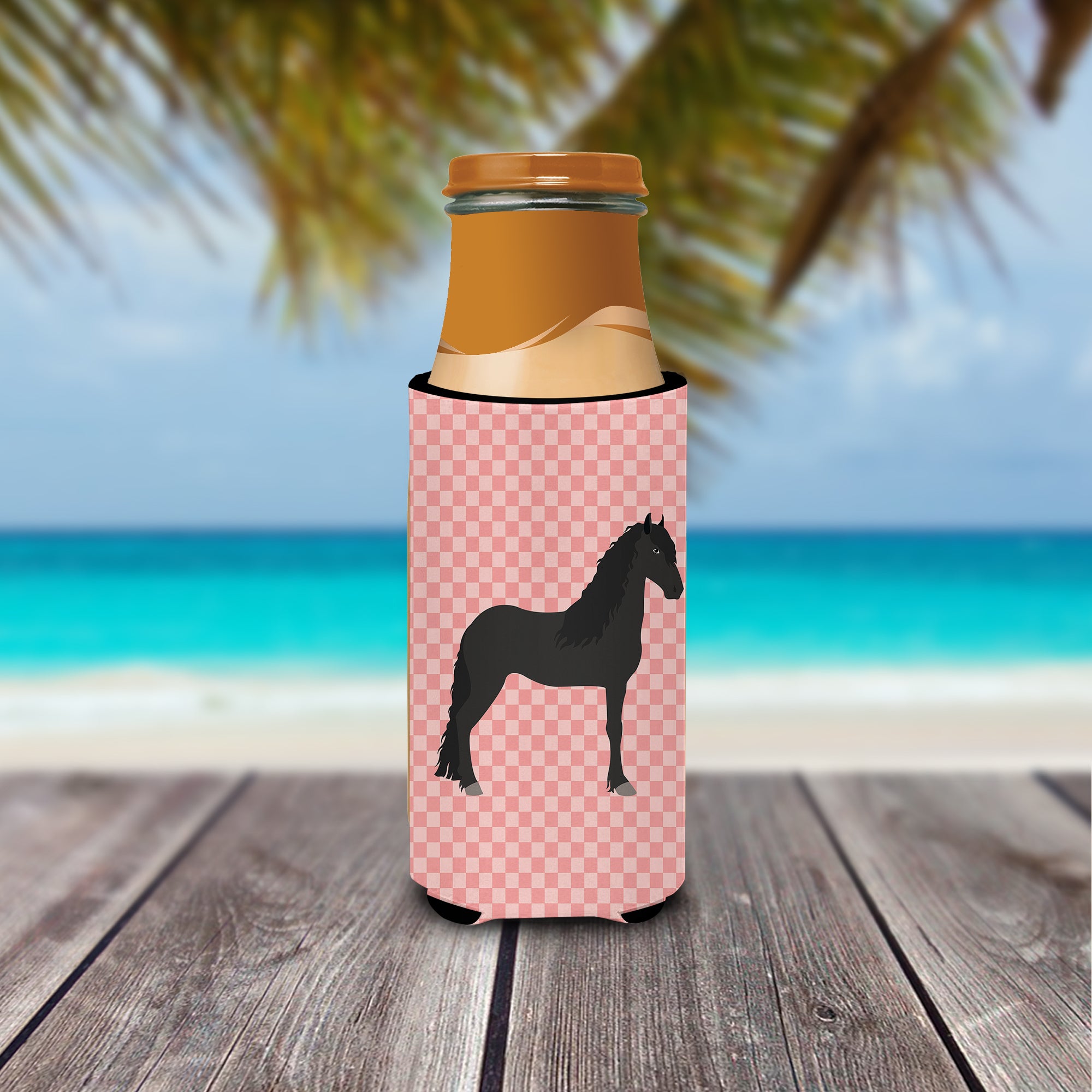 Friesian Horse Pink Check  Ultra Hugger for slim cans
