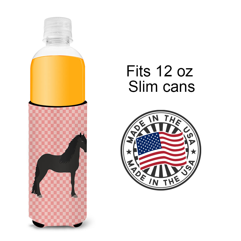Friesian Horse Pink Check Michelob Ultra Hugger pour canettes fines