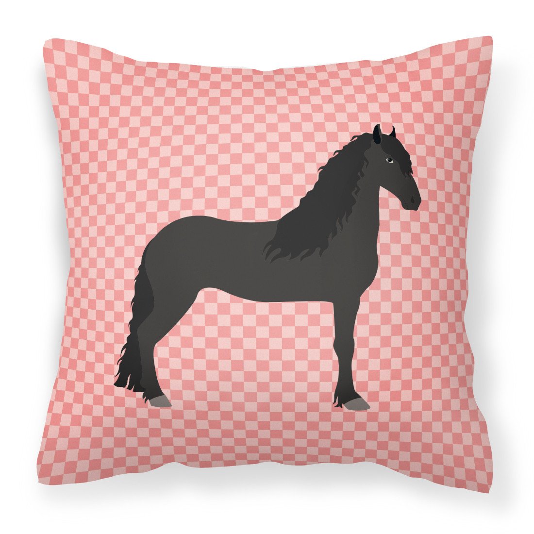 Friesian Horse Pink Check Fabric Decorative Pillow BB7915PW1818 by Caroline&#39;s Treasures
