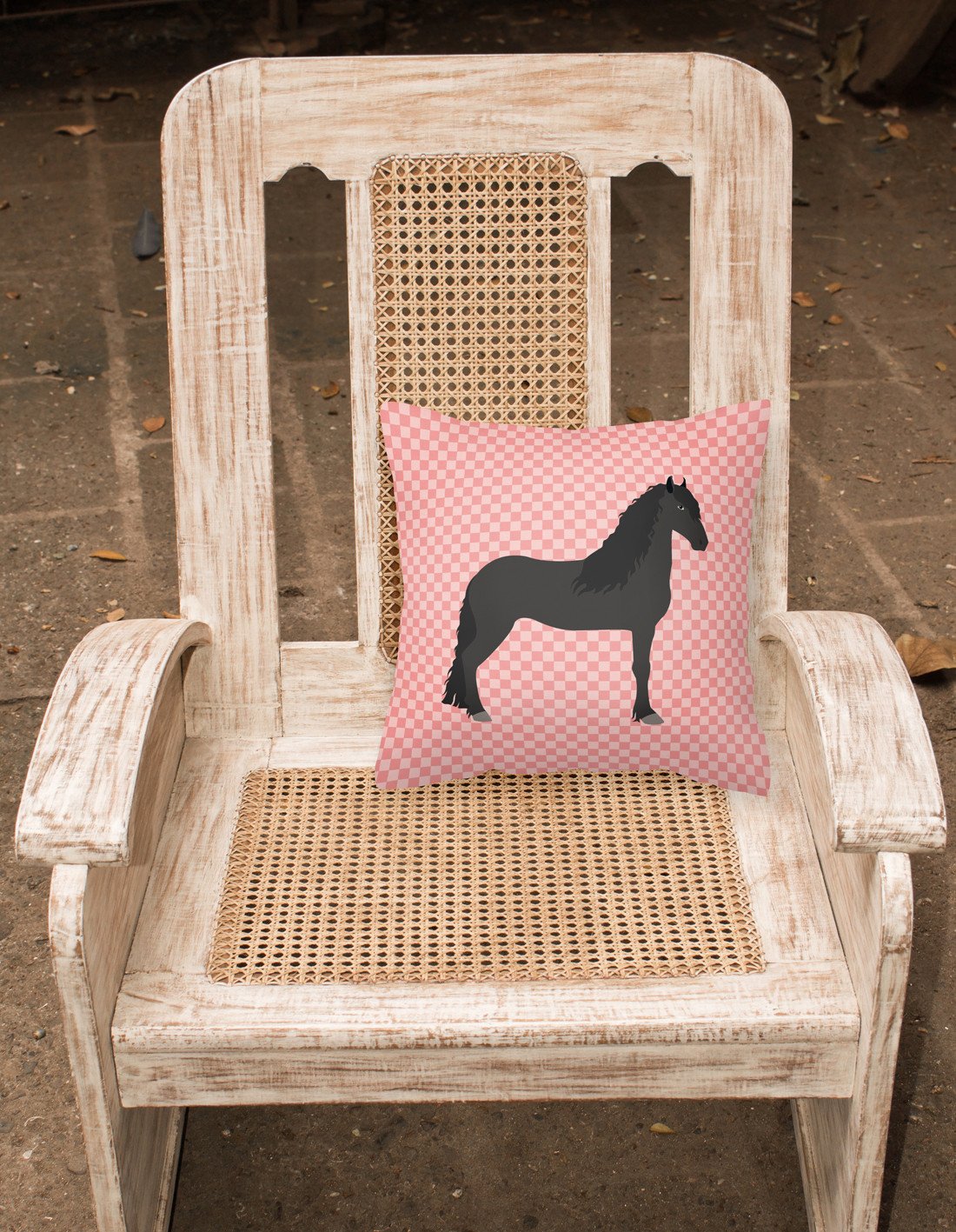 Friesian Horse Pink Check Fabric Decorative Pillow BB7915PW1818 by Caroline's Treasures