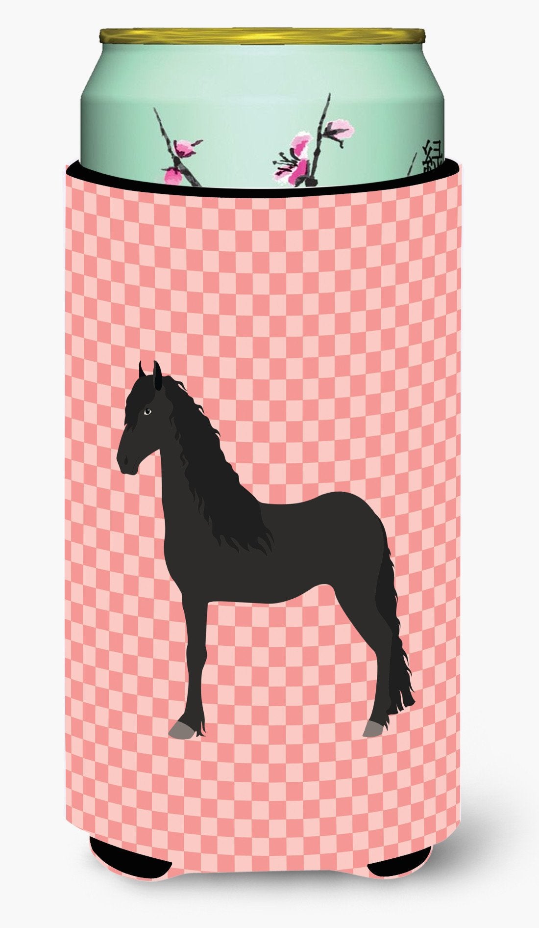 Friesian Horse Pink Check Tall Boy Beverage Insulator Hugger BB7915TBC by Caroline&#39;s Treasures