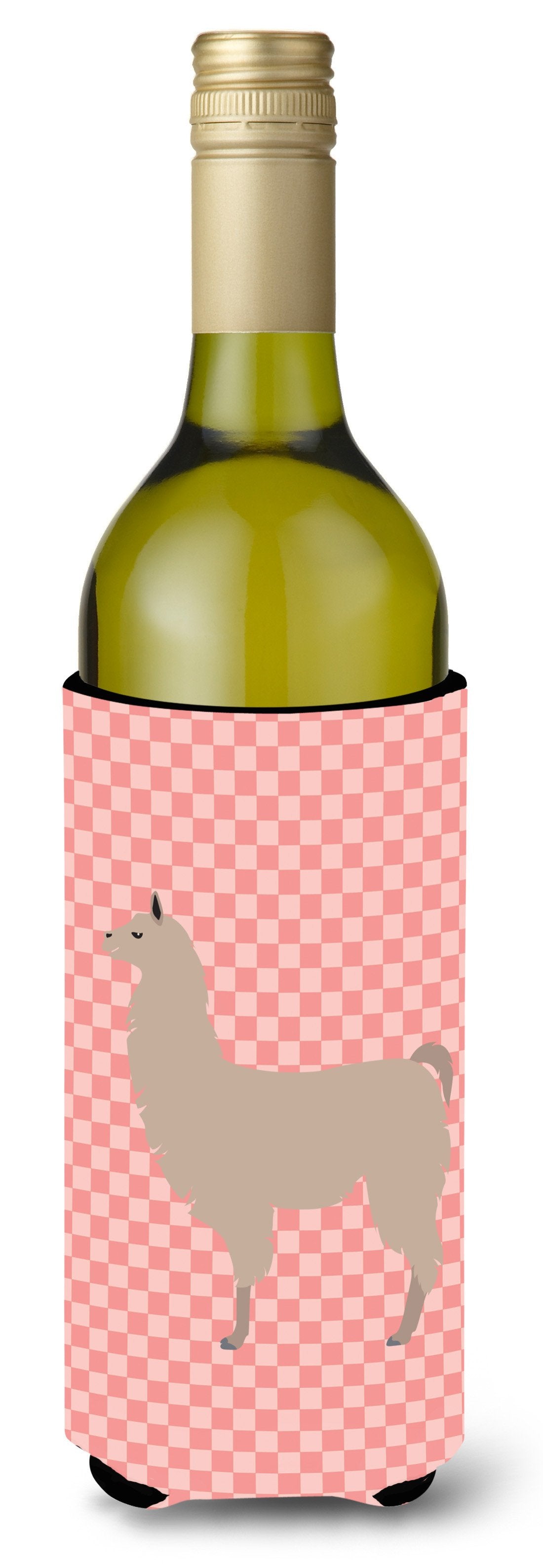 Llama Pink Check Wine Bottle Beverge Insulator Hugger BB7916LITERK by Caroline&#39;s Treasures