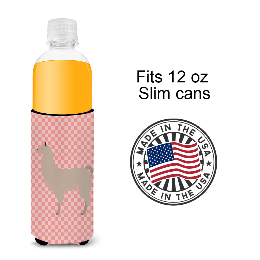 Llama Pink Check  Ultra Hugger for slim cans