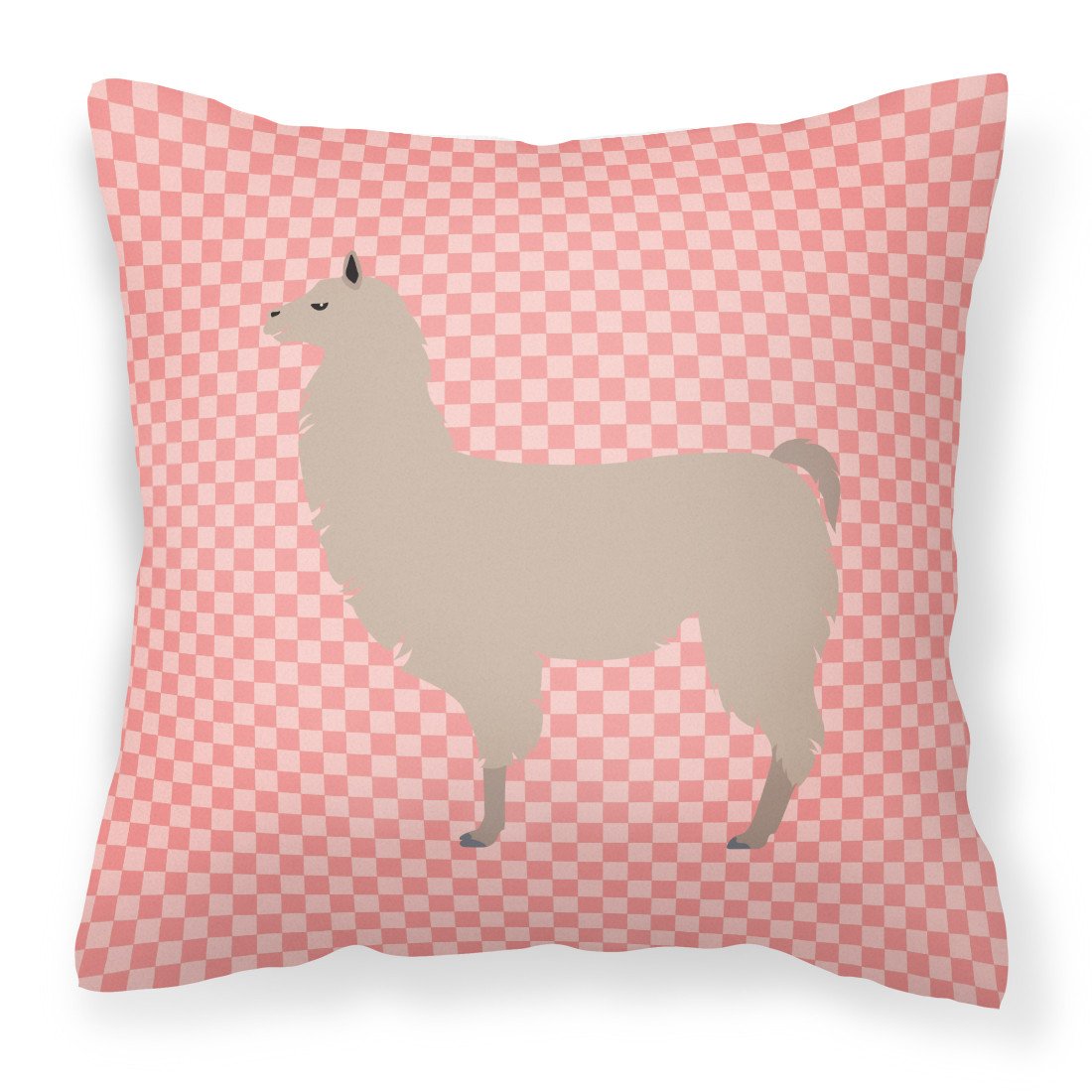 Llama Pink Check Fabric Decorative Pillow BB7916PW1818 by Caroline&#39;s Treasures