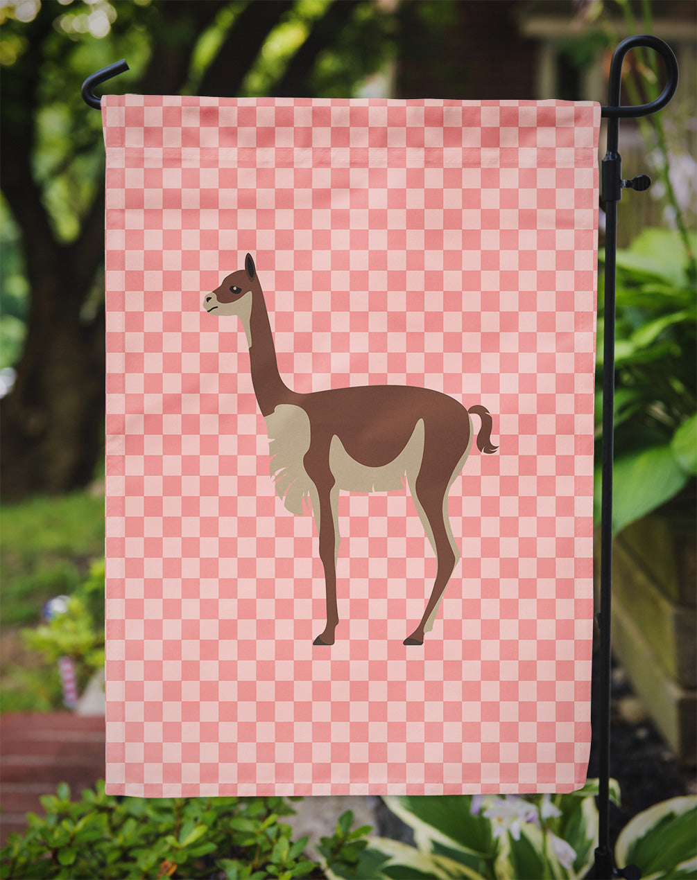 Vicugna or Vicuna Pink Check Flag Garden Size  the-store.com.