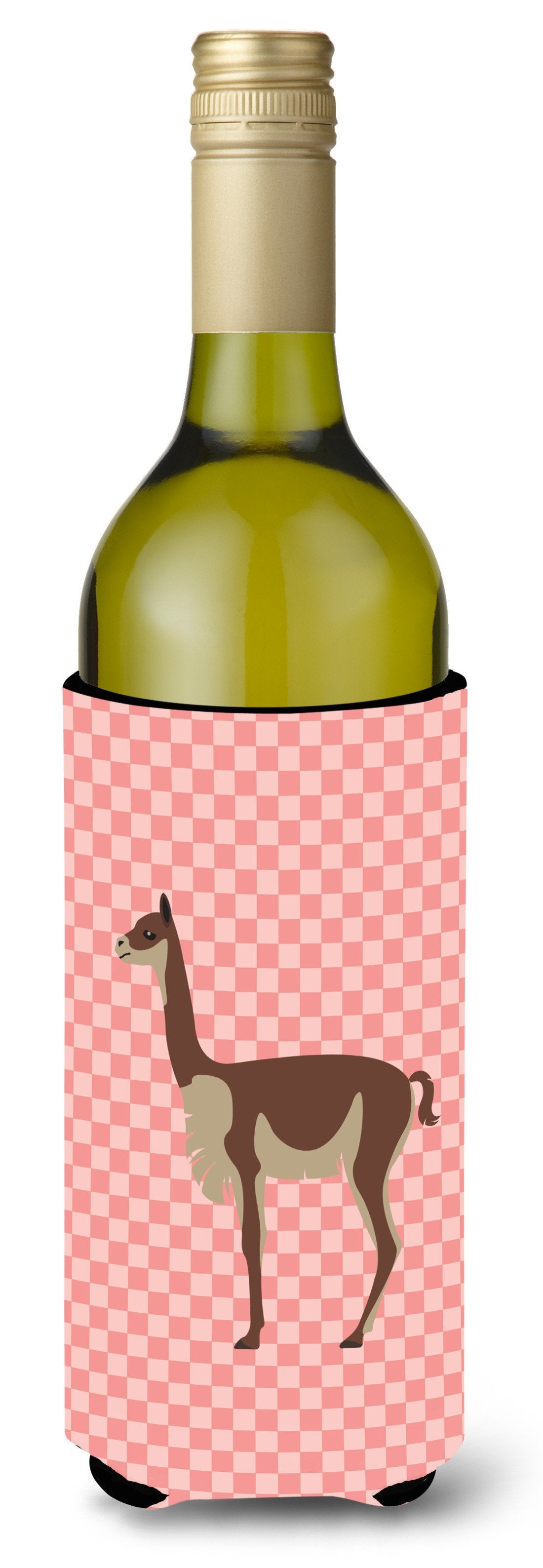 Vicugna or Vicuna Pink Check Wine Bottle Beverge Insulator Hugger BB7917LITERK by Caroline&#39;s Treasures