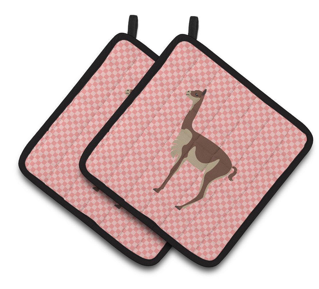 Vicugna or Vicuna Pink Check Pair of Pot Holders BB7917PTHD by Caroline&#39;s Treasures
