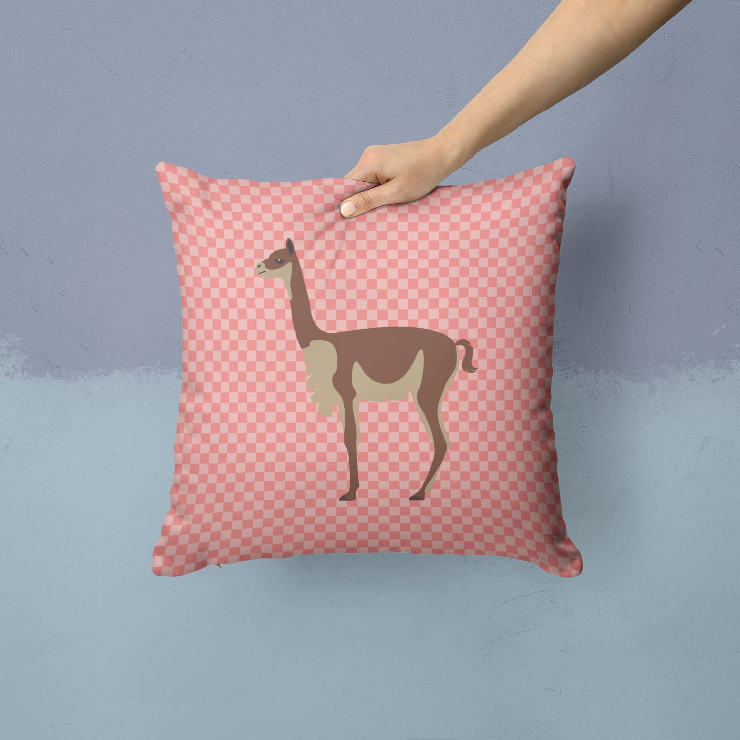 Vicugna or Vicuna Pink Check Fabric Decorative Pillow BB7917PW1414 - the-store.com