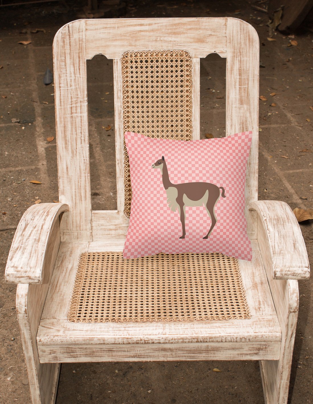 Vicugna or Vicuna Pink Check Fabric Decorative Pillow BB7917PW1818 by Caroline's Treasures