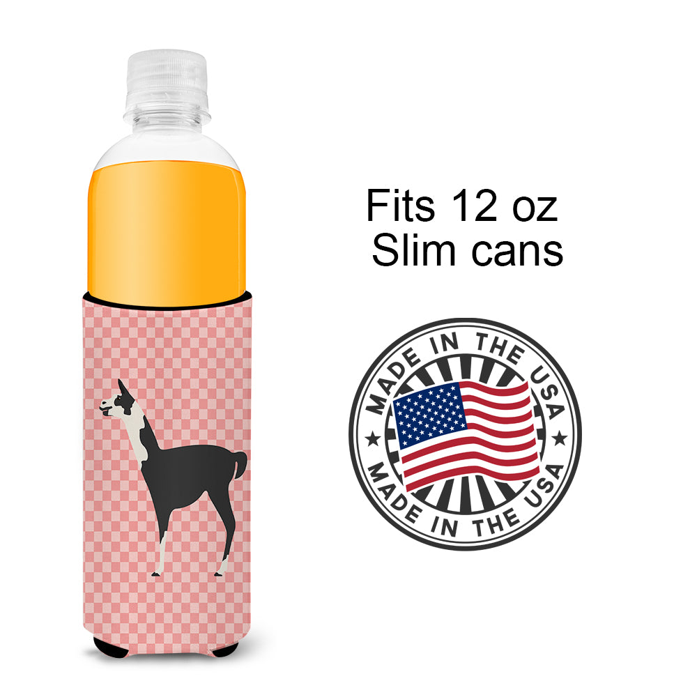 Llama Q' Ara Pink Check  Ultra Hugger for slim cans  the-store.com.