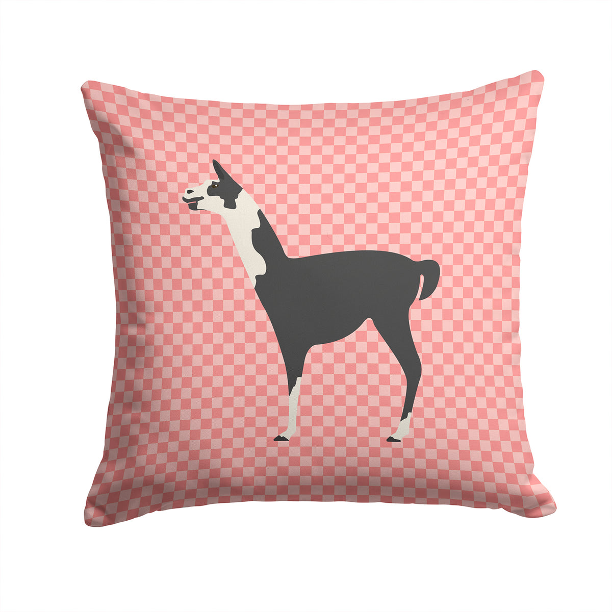 Llama Q&#39; Ara Pink Check Fabric Decorative Pillow BB7918PW1414 - the-store.com