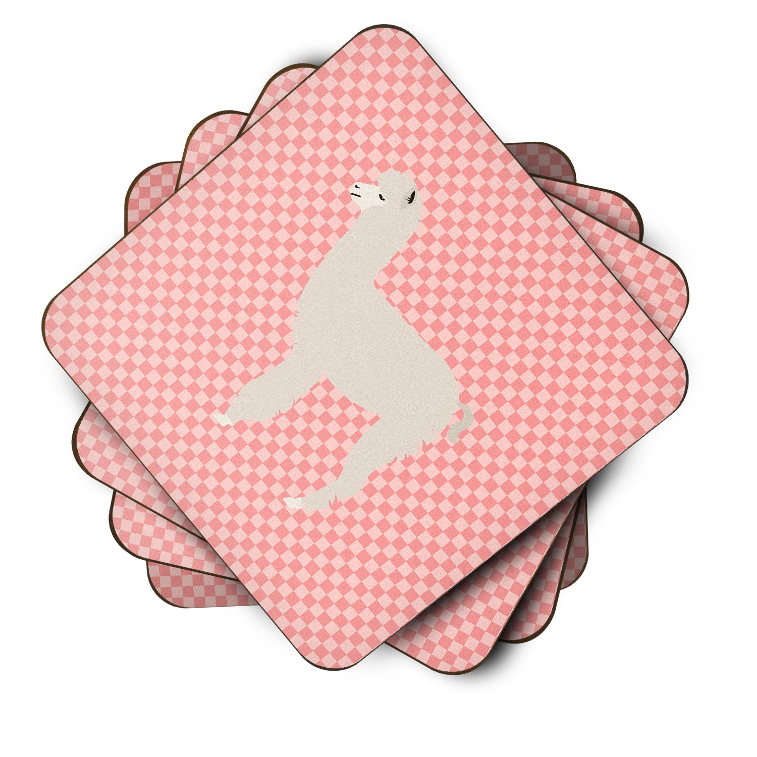 Alpaca Pink Check Foam Coaster Set of 4 BB7919FC - the-store.com