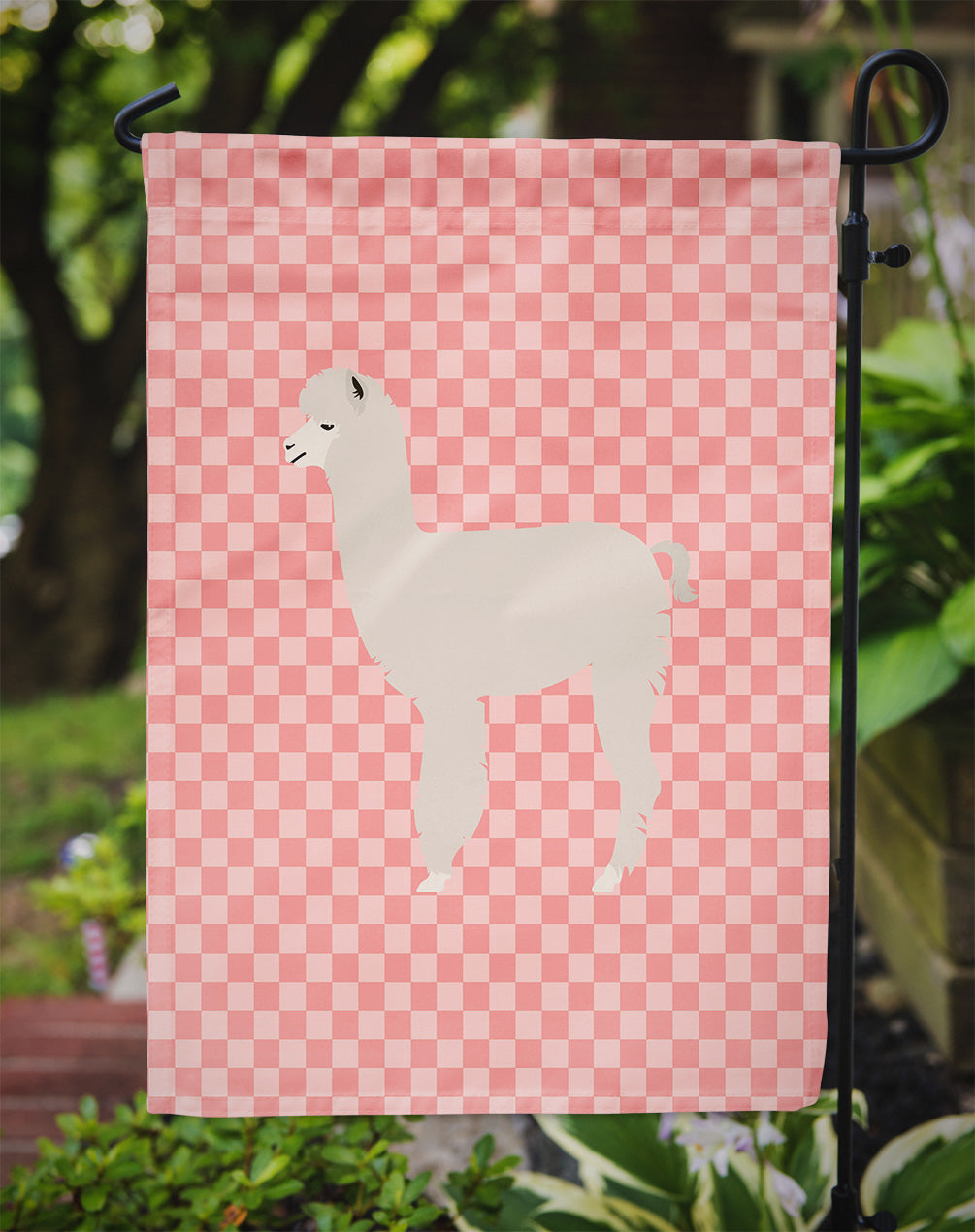 Alpaca Pink Check Flag Garden Size