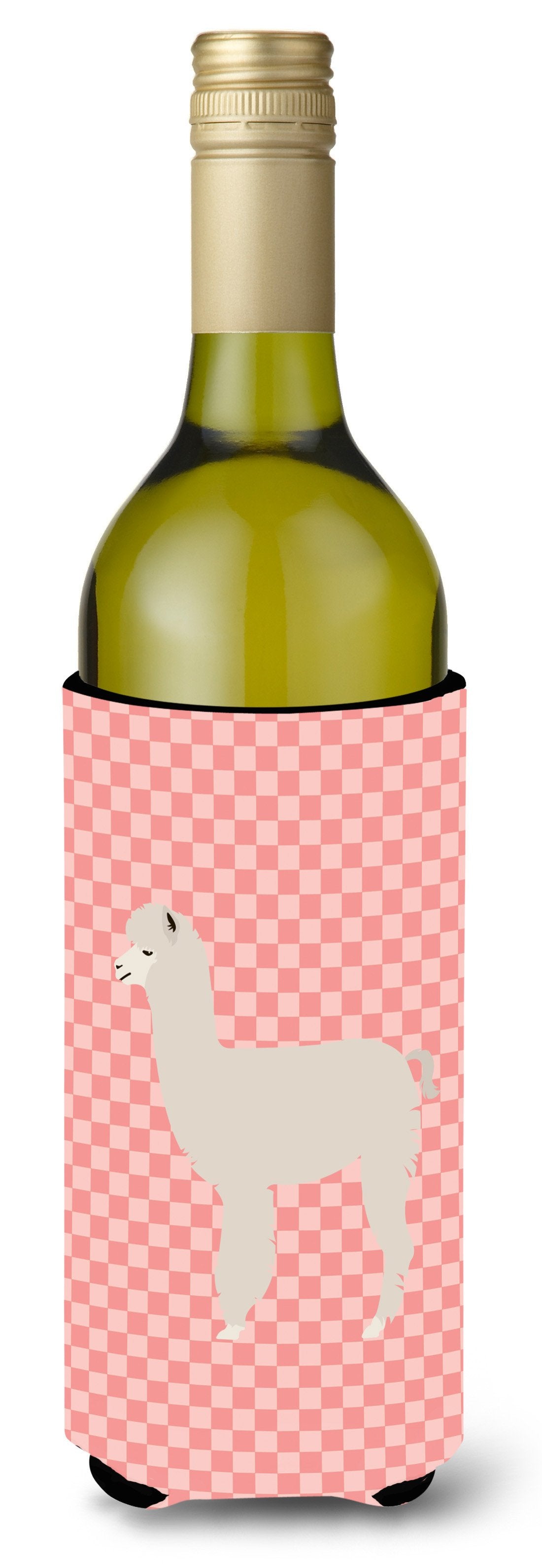Alpaca Pink Check Wine Bottle Beverge Insulator Hugger BB7919LITERK by Caroline&#39;s Treasures