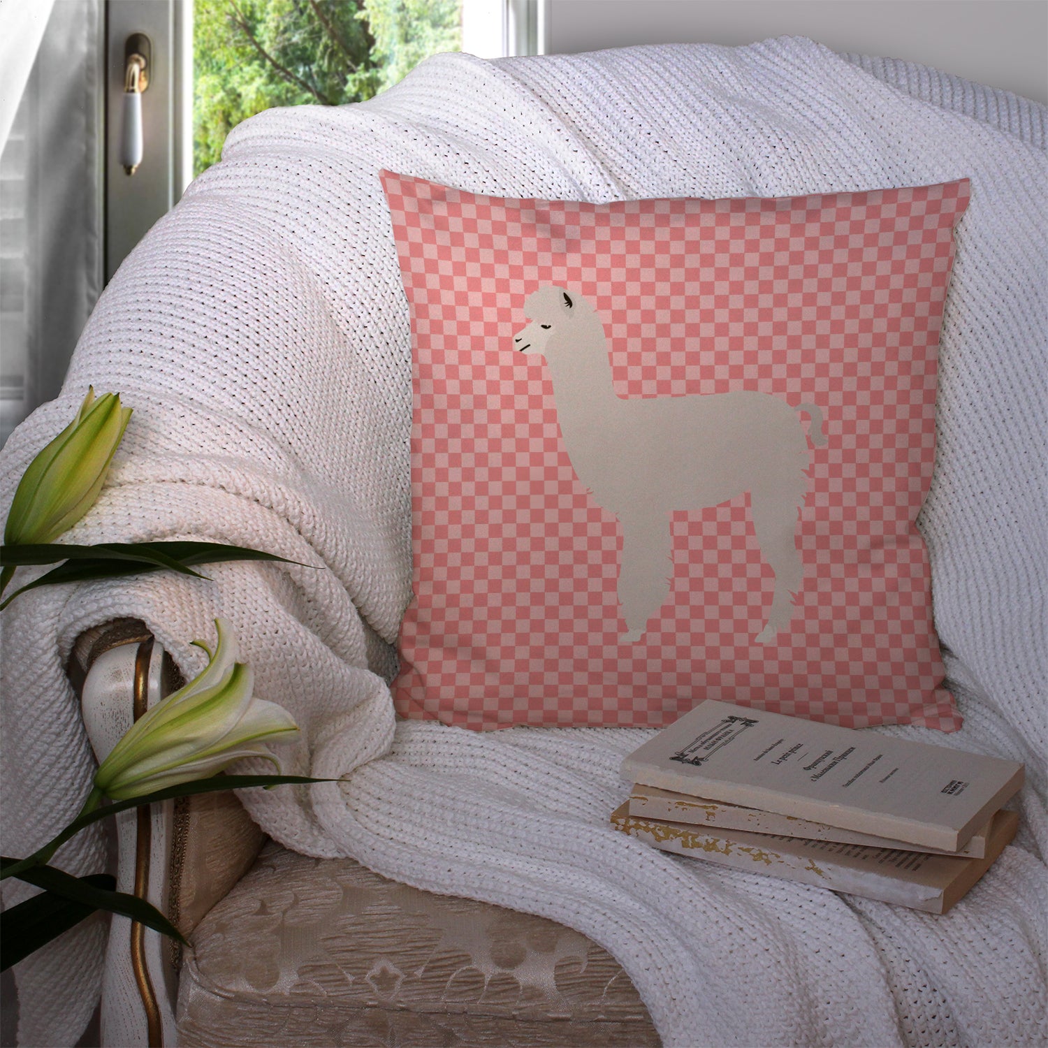 Alpaca Pink Check Fabric Decorative Pillow BB7919PW1414 - the-store.com