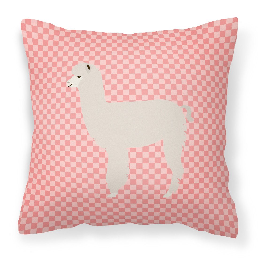 Alpaca Pink Check Fabric Decorative Pillow BB7919PW1818 by Caroline&#39;s Treasures