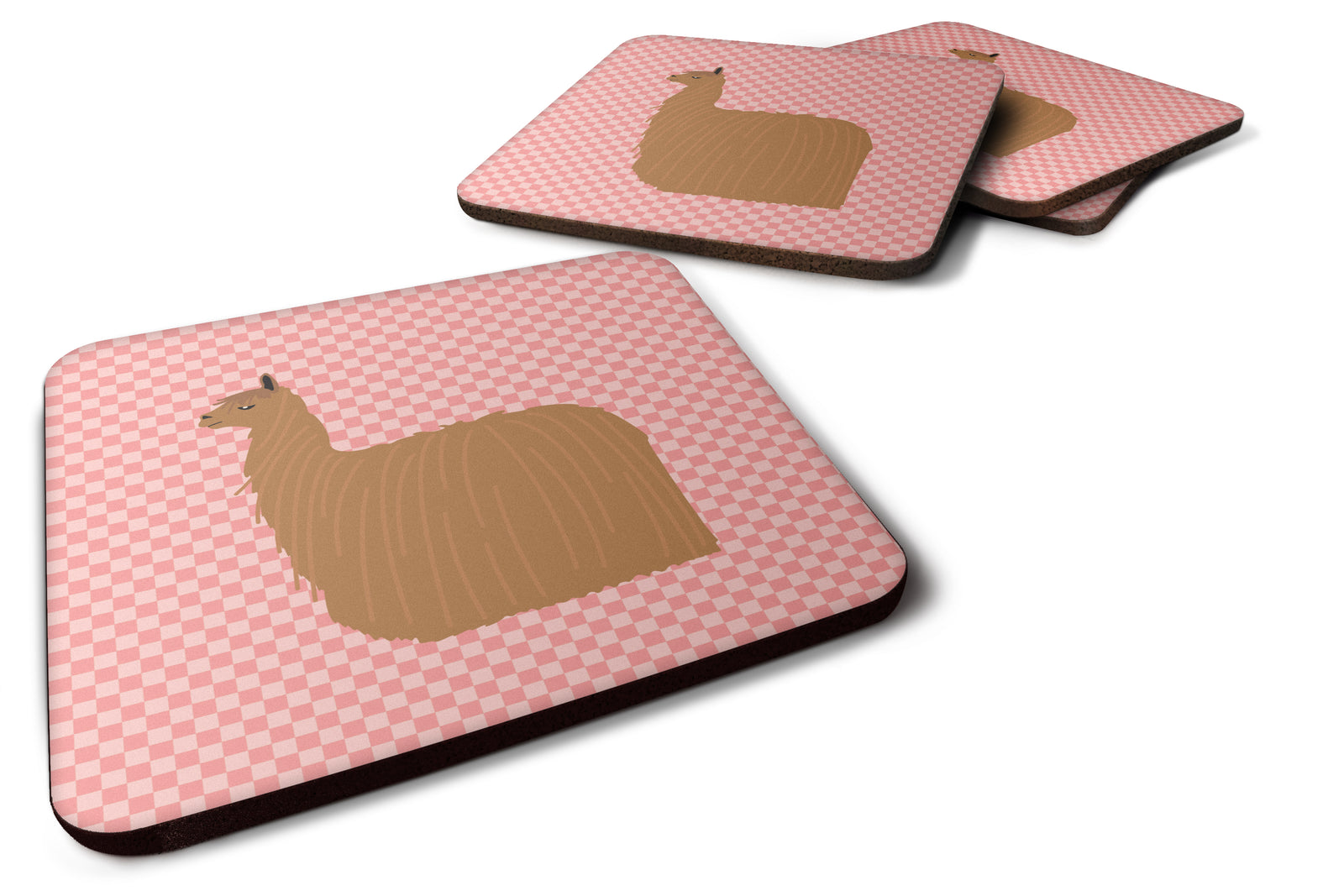 Alpaca Suri Pink Check Foam Coaster Set of 4 BB7920FC - the-store.com