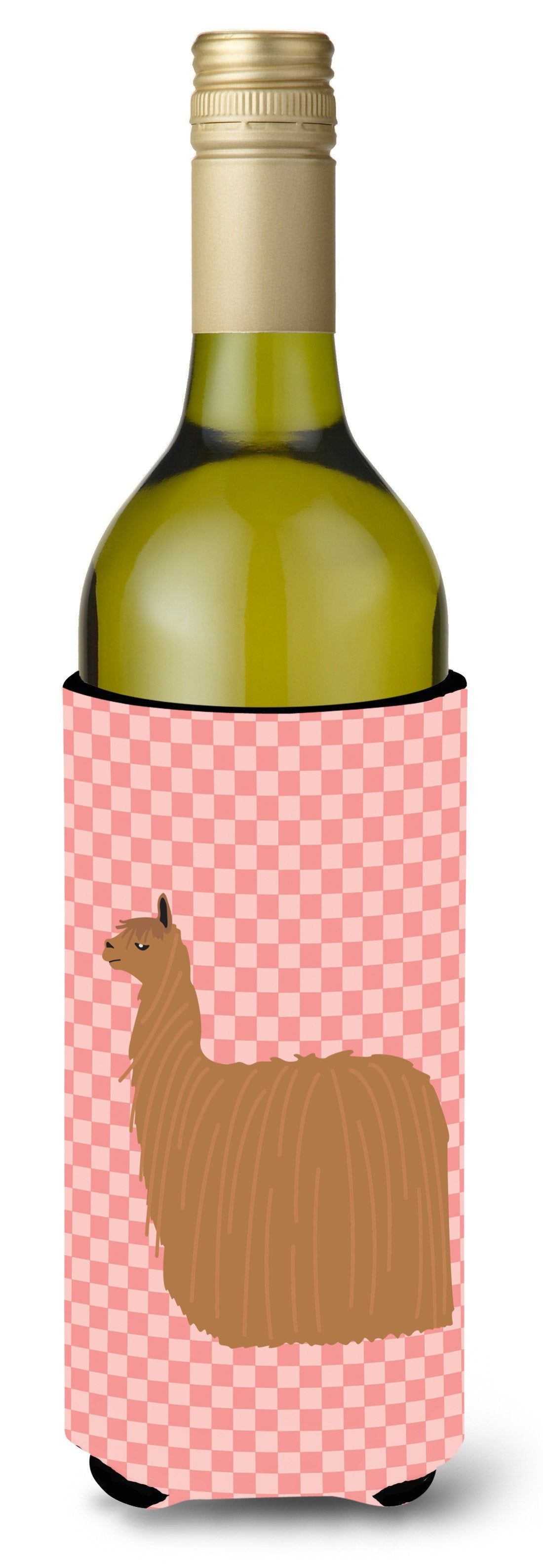 Alpaca Suri Pink Check Wine Bottle Beverge Insulator Hugger BB7920LITERK by Caroline&#39;s Treasures