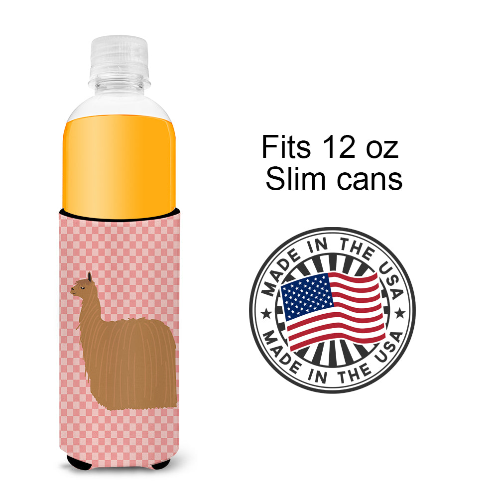 Alpaca Suri Pink Check  Ultra Hugger for slim cans