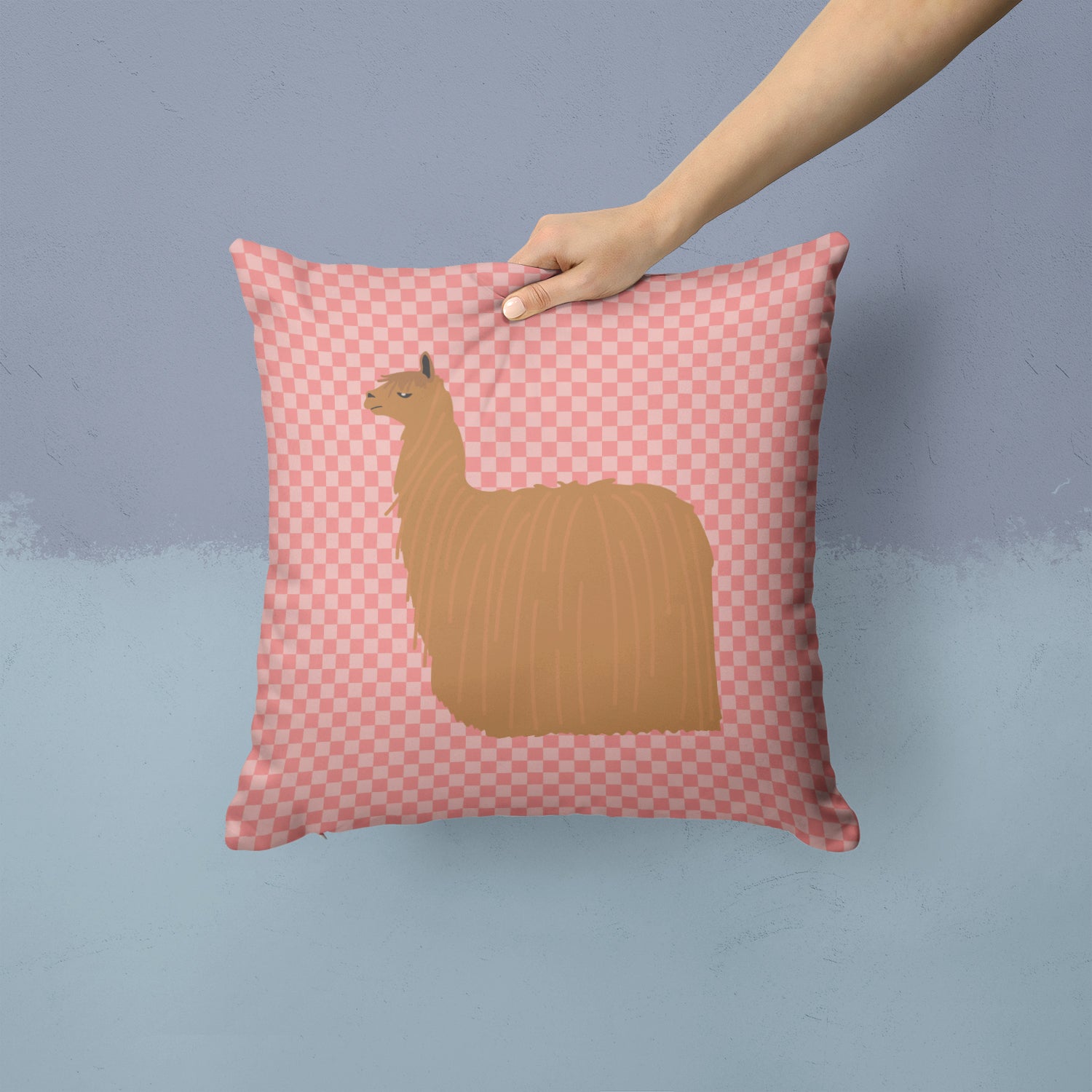 Alpaca Suri Pink Check Fabric Decorative Pillow BB7920PW1414 - the-store.com