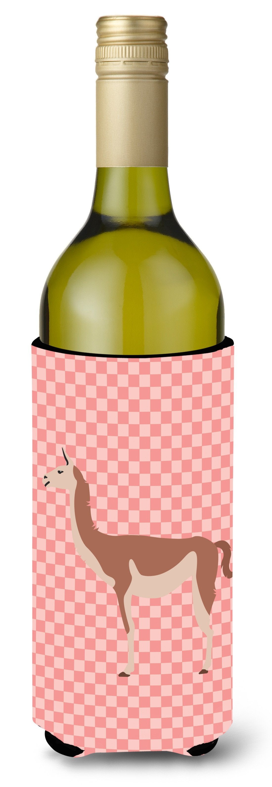 Guanaco Pink Check Wine Bottle Beverge Insulator Hugger BB7921LITERK by Caroline's Treasures