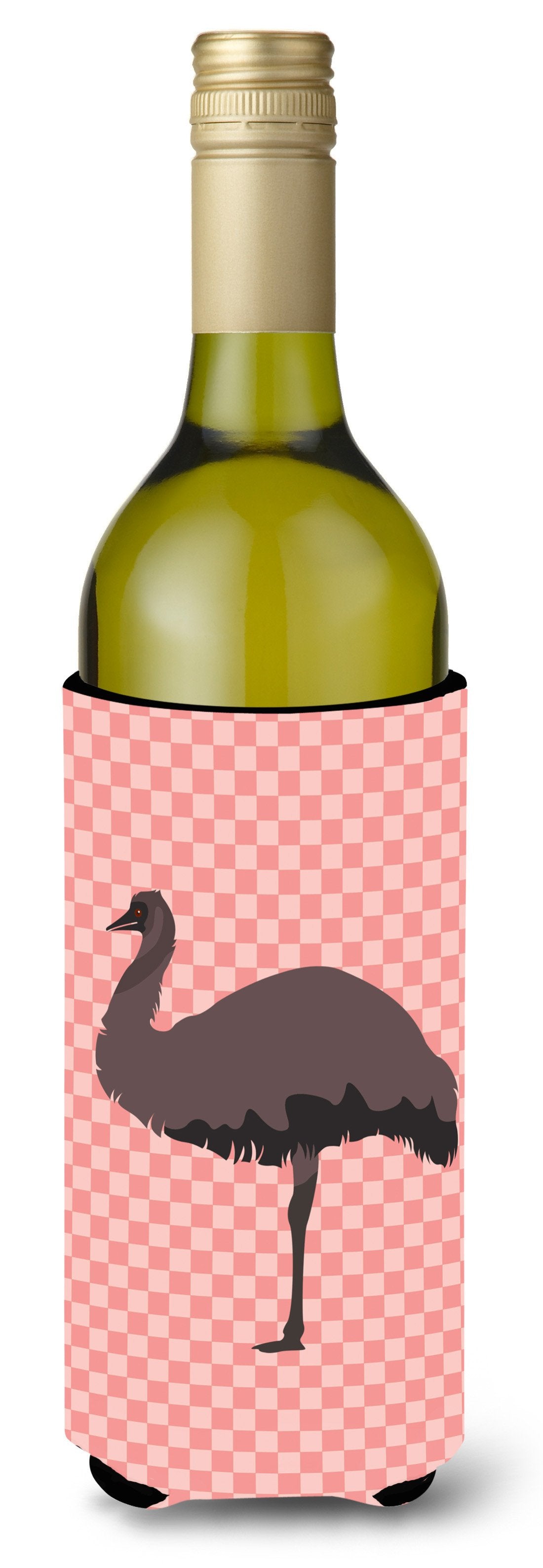 Emu Pink Check Wine Bottle Beverge Insulator Hugger BB7922LITERK by Caroline&#39;s Treasures