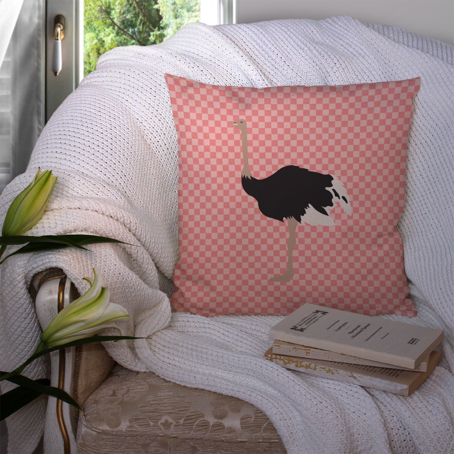 Common Ostrich Pink Check Fabric Decorative Pillow - the-store.com