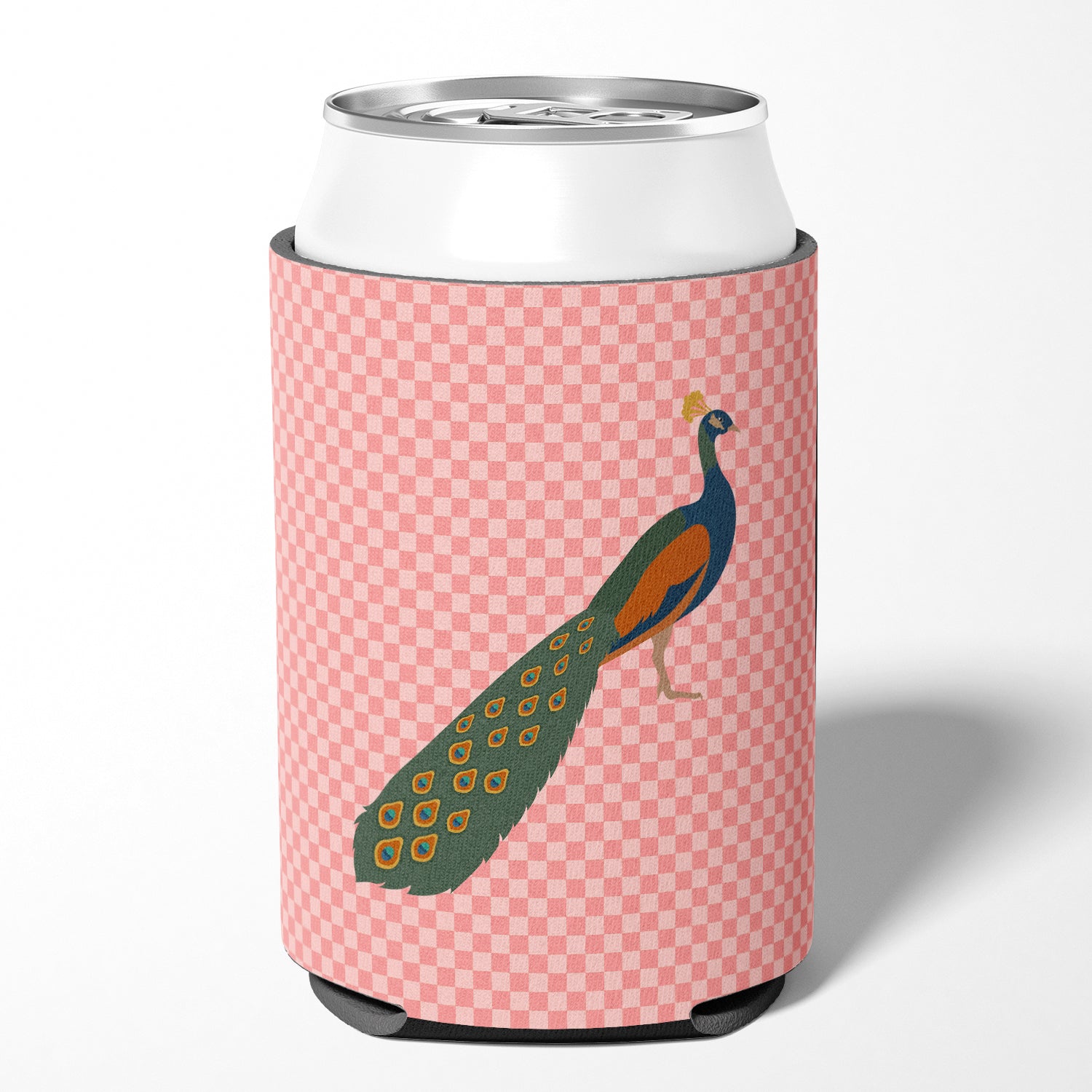 Indian Peacock Peafowl Pink Check Can or Bottle Hugger BB7925CC  the-store.com.