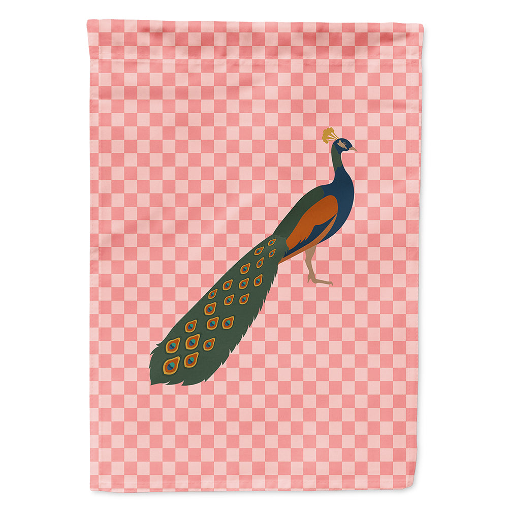 Indian Peacock Peafowl Pink Check Flag Canvas House Size BB7925CHF
