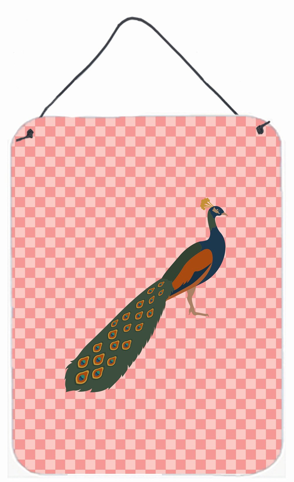 Indian Peacock Peafowl Pink Check Wall or Door Hanging Prints BB7925DS1216 by Caroline's Treasures