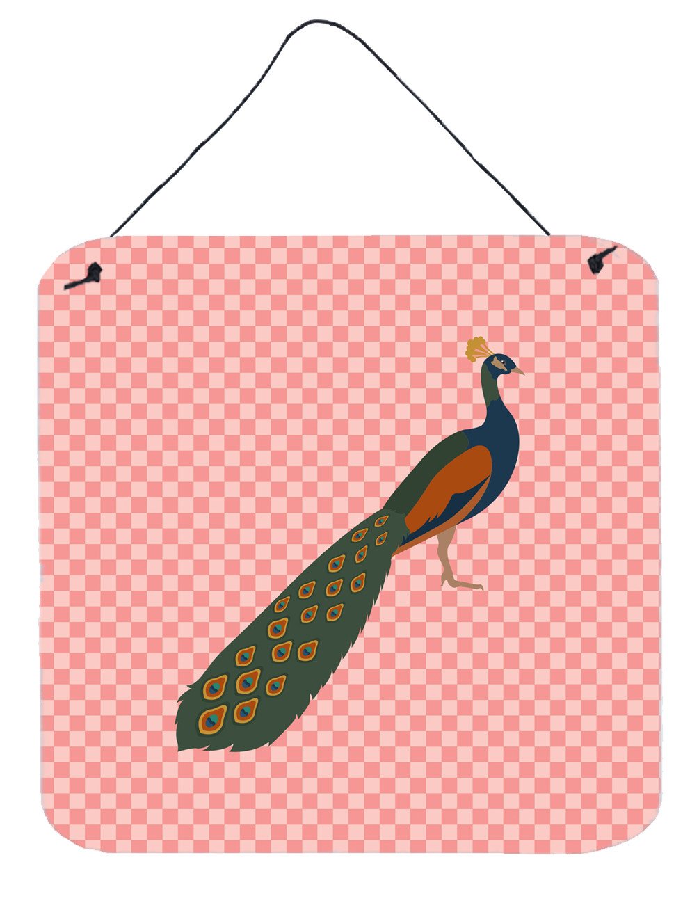 Indian Peacock Peafowl Pink Check Wall or Door Hanging Prints BB7925DS66 by Caroline's Treasures