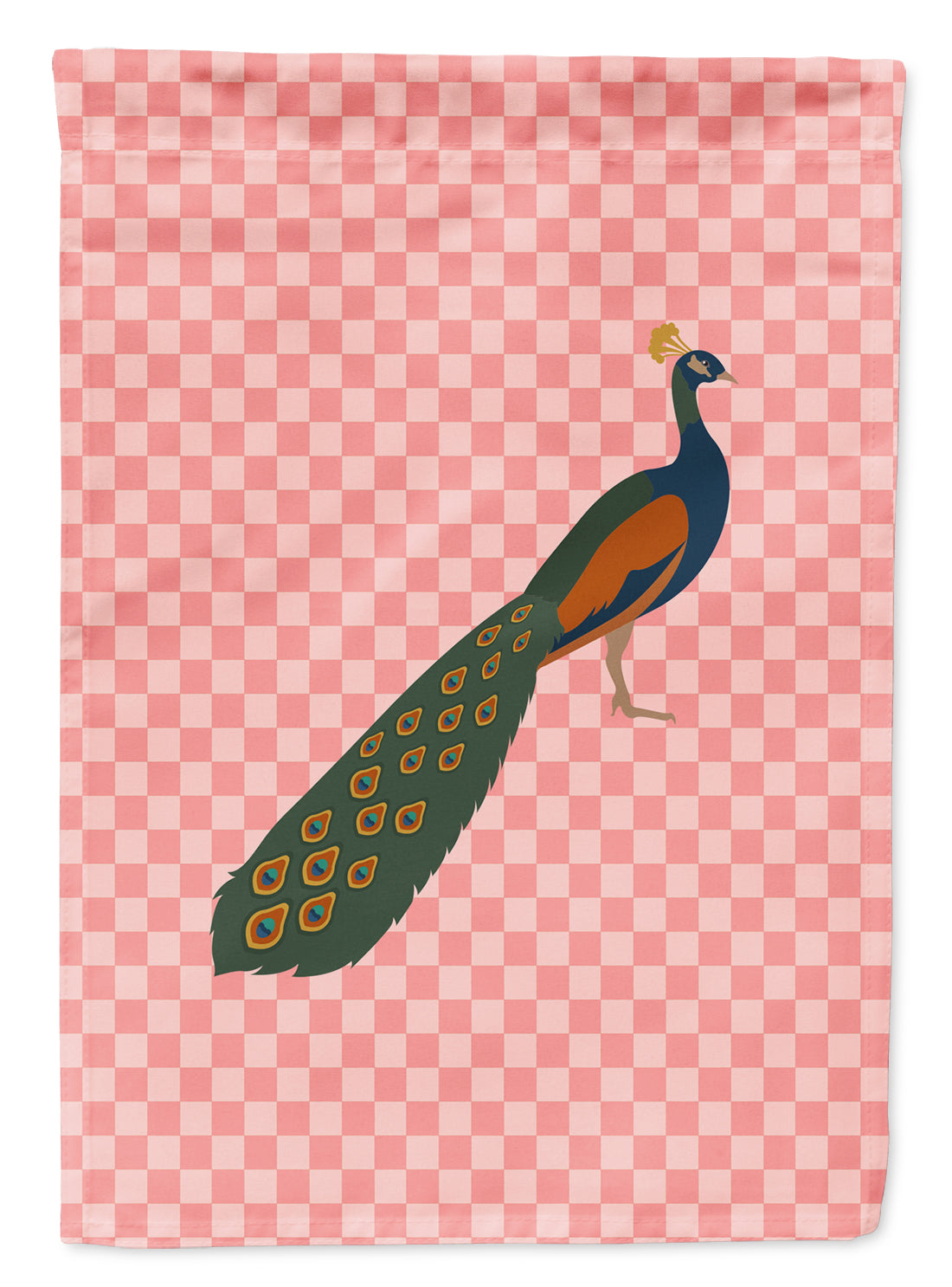 Indian Peacock Peafowl Pink Check Flag Garden Size BB7925GF