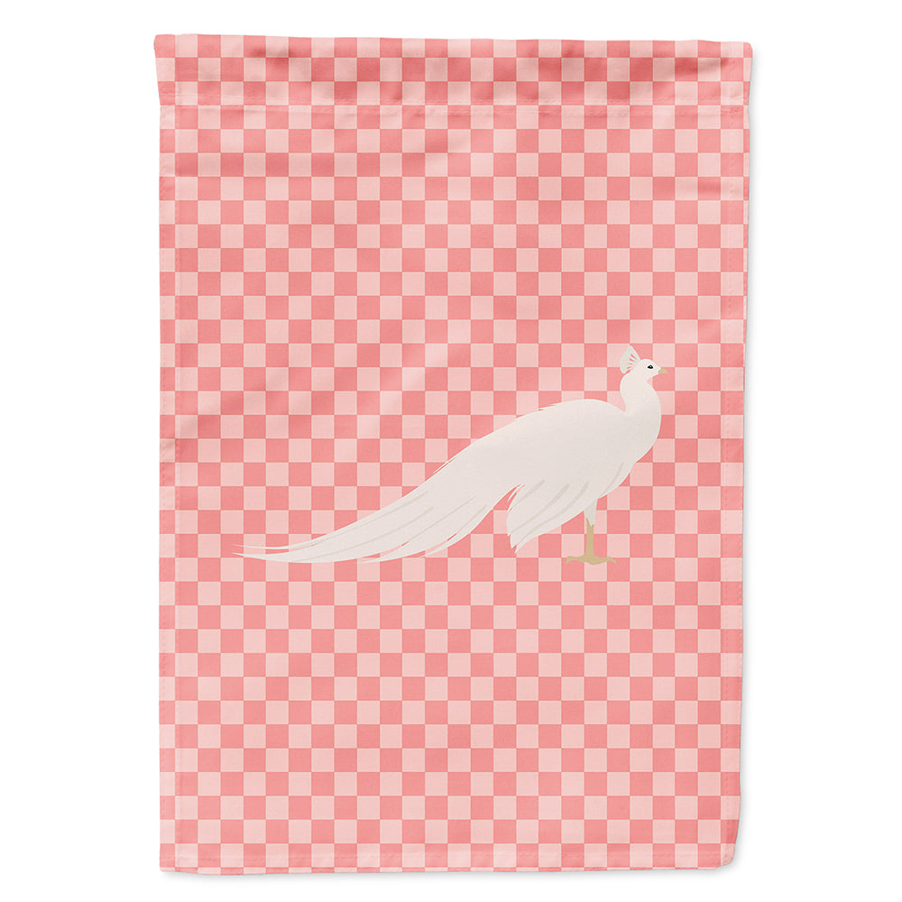 White Peacock Peafowl Pink Check Flag Canvas House Size BB7926CHF