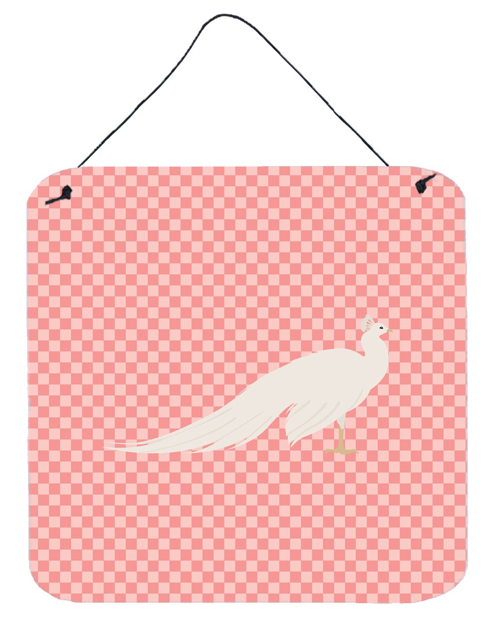 White Peacock Peafowl Pink Check Wall or Door Hanging Prints BB7926DS66 by Caroline's Treasures