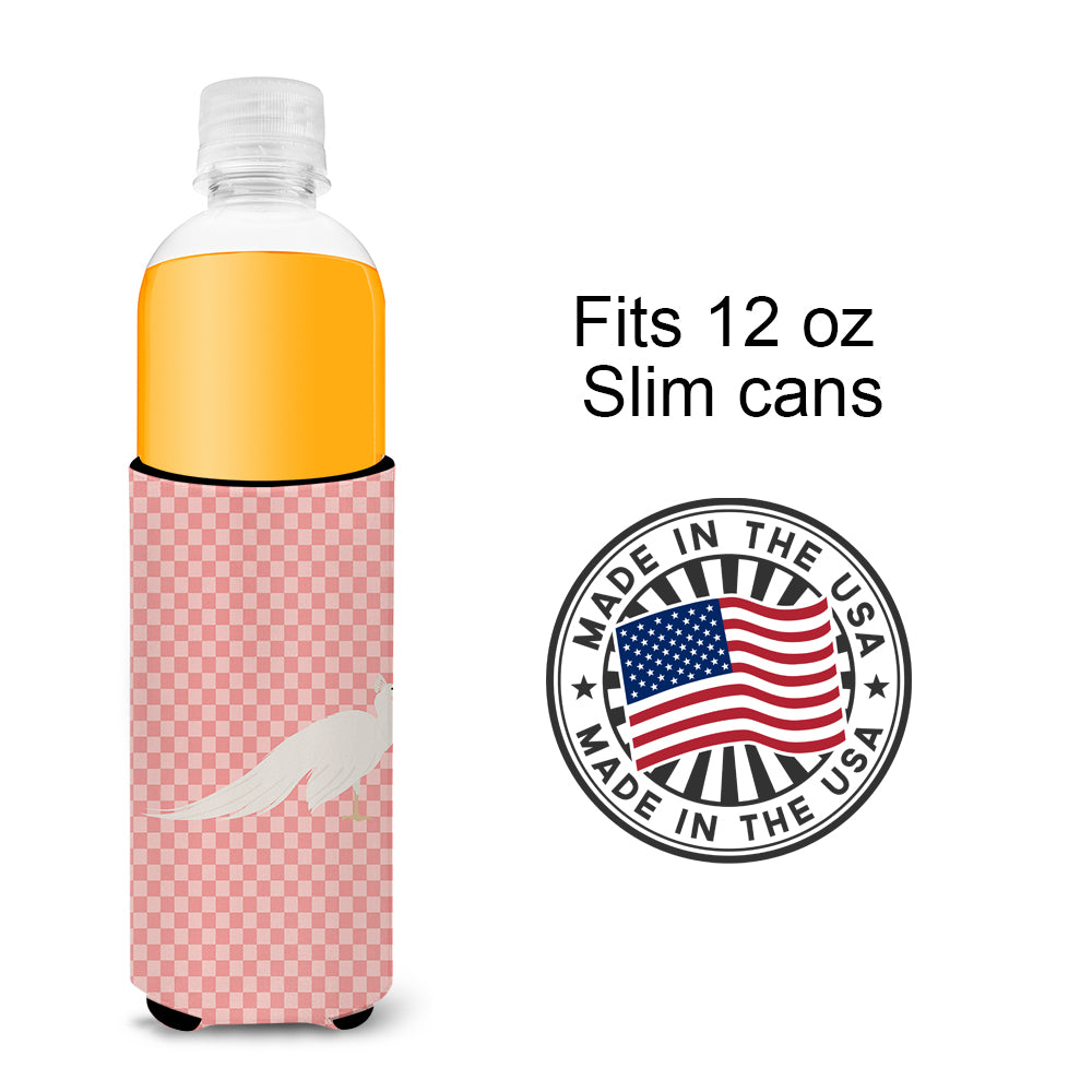 White Peacock Peafowl Pink Check  Ultra Hugger for slim cans