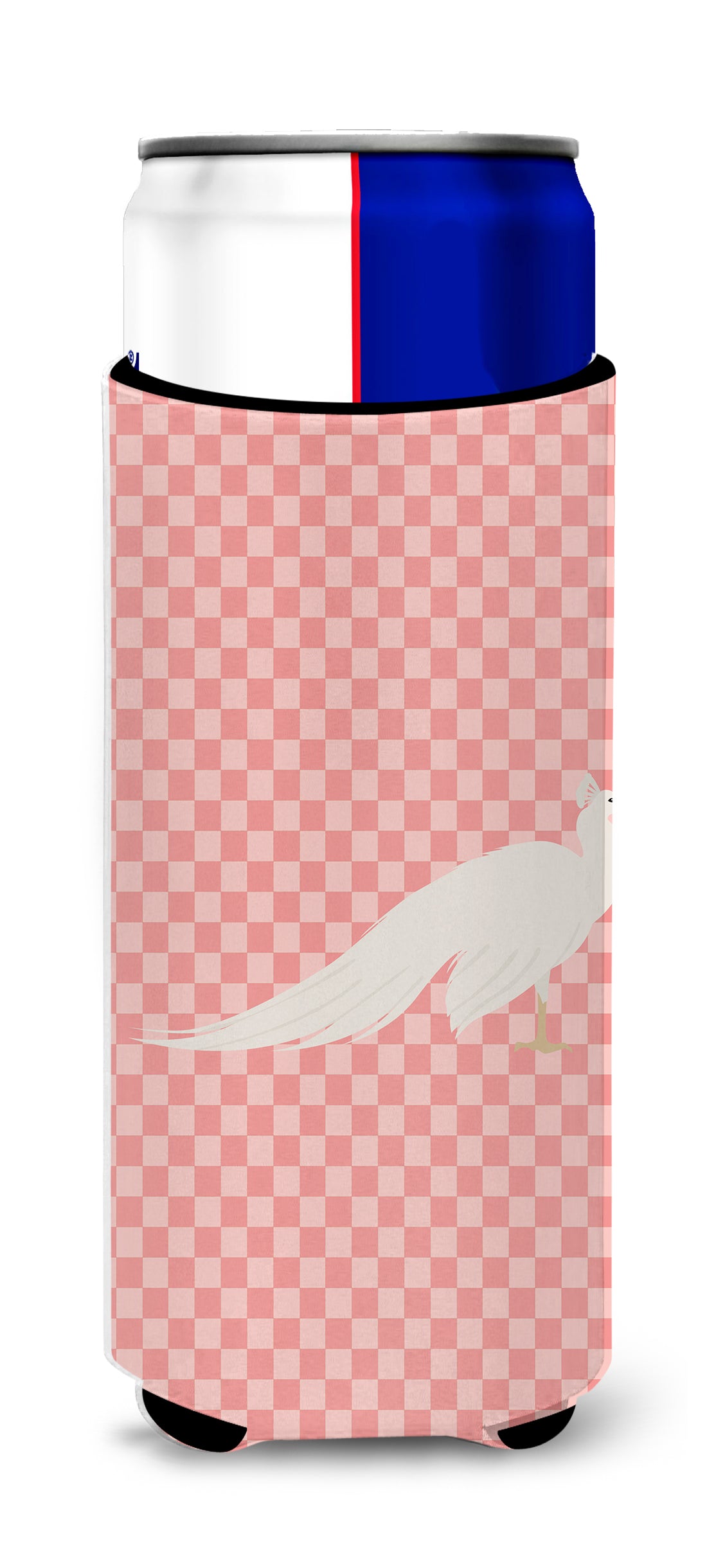 White Peacock Peafowl Pink Check  Ultra Hugger for slim cans  the-store.com.