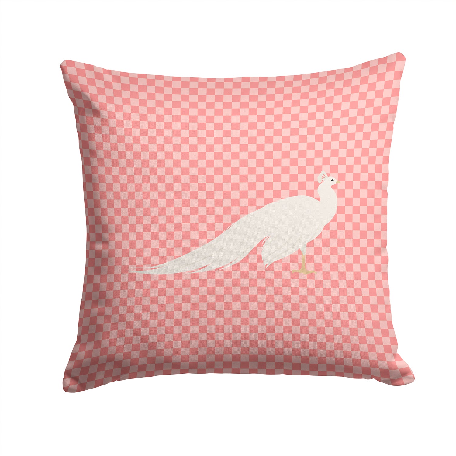 White Peacock Peafowl Pink Check Fabric Decorative Pillow BB7926PW1414 - the-store.com